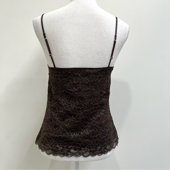 Express Y2K Vintage Lace Camisole Tank Chocolate Brown Ruched Neckline Medium - Picture 3 of 11
